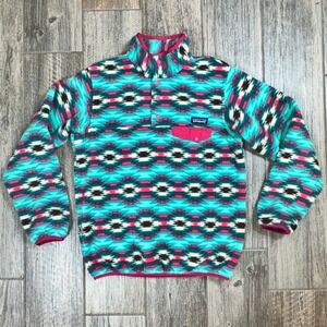 Patagonia Synchilla‎ Fleece Pullover Southwest Aztec Teal Pink Women's Medium
